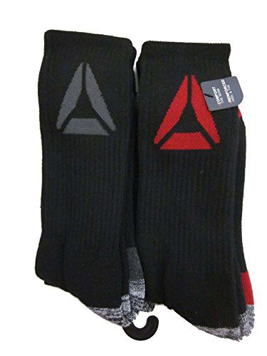 Mens Reebok 5 Pack Athletic Crew Socks (Large (Shoe Size 6-12.5), Black (Red/Grey Delta Logo))