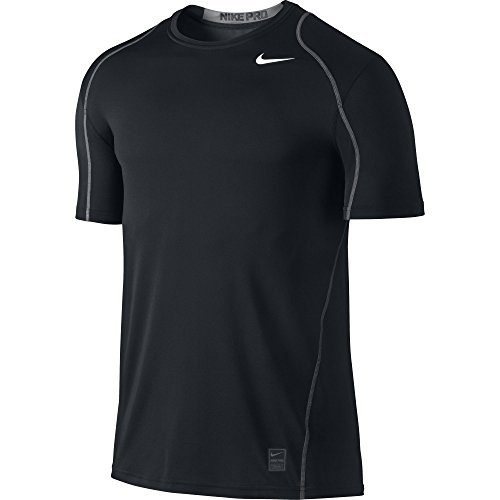NIKE Men's Pro Fitted Short Sleeve Shirt, Black/Dark Grey/White, Large