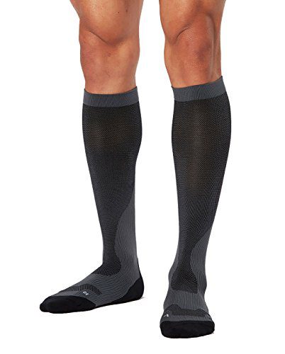 2XU Men's Performance Compression Run Sock, Titanium/Black, Large