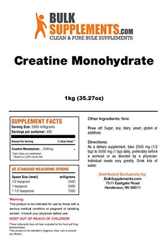 Creatine Monohydrate Powder Micronized by BulkSupplements (1 kilogram) | 99.99% Pure High Performance Formula | Pre/Post Workout Bodybuilding/Crossfit Supplement