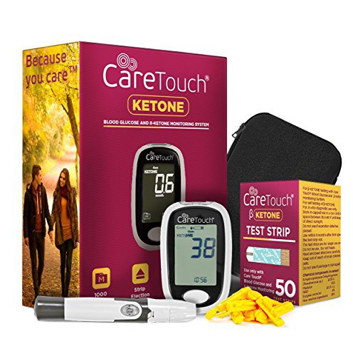 Care Touch Ketone Testing Kit - Ketone Meter w Strip Ejection, 10 Ketone Blood Test Strips, 10 Lancets, Lancing Device, Carrying Case for Diabetics and Ketogenic, Paleo, Atkins Diet