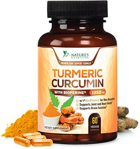 Turmeric Curcumin Max Potency 95% Curcuminoids 1950mg with Bioperine Black Pepper for Best Absorption, Anti-Inflammatory Joint Relief, Turmeric Supplement Pills by Natures Nutrition - 60 Capsules