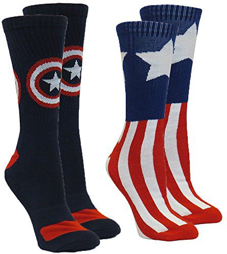 Marvel Captain America Men's Athletic Crew Socks, 2-Pair Pack, Sock Size 10-13 / Shoe Size 6-12