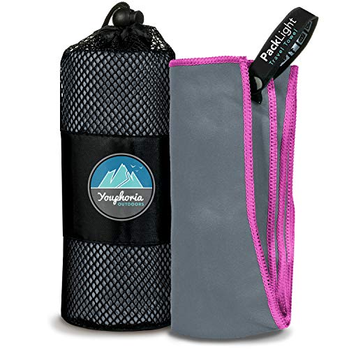 Youphoria Outdoors Quick Dry Travel Towel with Carry Bag - Compact Microfiber Towel for Camping, Backpacking, Swimming, Sport and Gym - 1 Pack