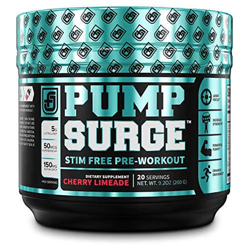PUMPSURGE Caffeine-Free Pump & Nootropic Pre Workout Supplement, Non Stimulant Preworkout Powder & Nitric Oxide Booster,20 Servings, Cherry Limeade, 9.2 OZ
