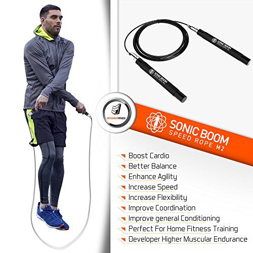 Sonic Boom M2 High Speed Jump Rope - Patent Pending Self-Locking, Screw-Free Design – Weighted, 360 Degree Spin, Silicone Grip with 2 Speed Rope Cables for Crossfit, Home Workout, & More