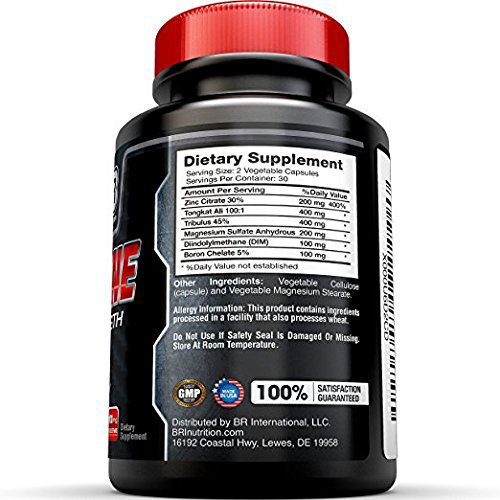 BRI Nutrition Testrone - Testosterone Booster For Men With Diindolylmethane + Tongkat Ali + Tribulus Terrestris + Magnesium Sulfate Anhydrous + Boron + Zinc - 30 Day Supply, 60 Vegetable Capsules