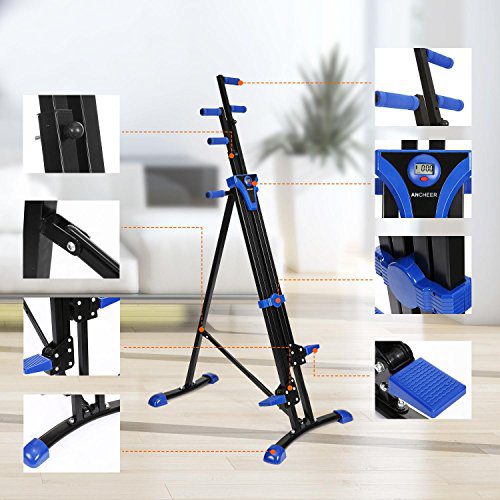 Cosway Folding Vertical Climber Stepper Gym Exercise Fitness Equipment Cardio Workout Training Machine, US Stock (Blue)