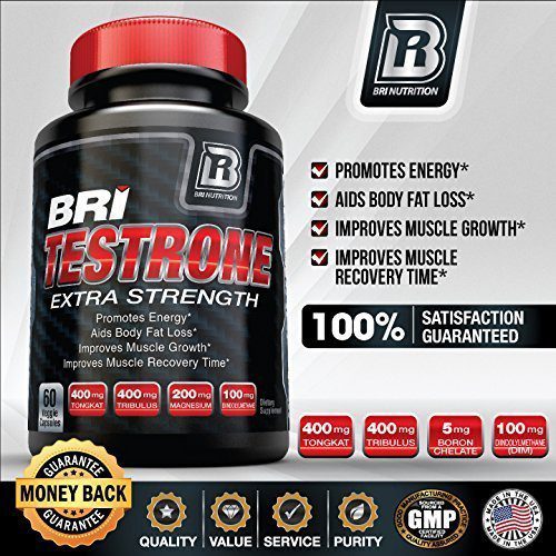BRI Nutrition Testrone - Testosterone Booster For Men With Diindolylmethane + Tongkat Ali + Tribulus Terrestris + Magnesium Sulfate Anhydrous + Boron + Zinc - 30 Day Supply, 60 Vegetable Capsules