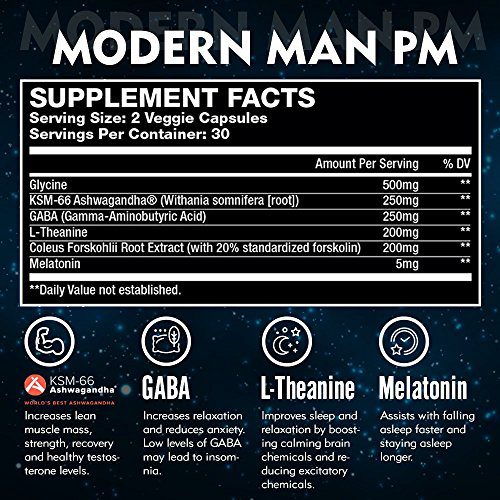 Modern Man PM Fat Burner - Sleep Aid, Weight Loss & Testosterone Booster for Men, Best Night Time Metabolism Booster & Caffeine Free Sleep Supplement | Burn Belly Fat & Build Lean Muscle, 60 Pills