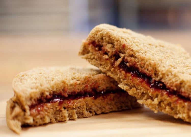 almond butter and jam sandwhich
