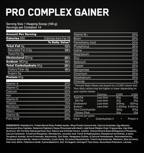 pro complex gainer facts